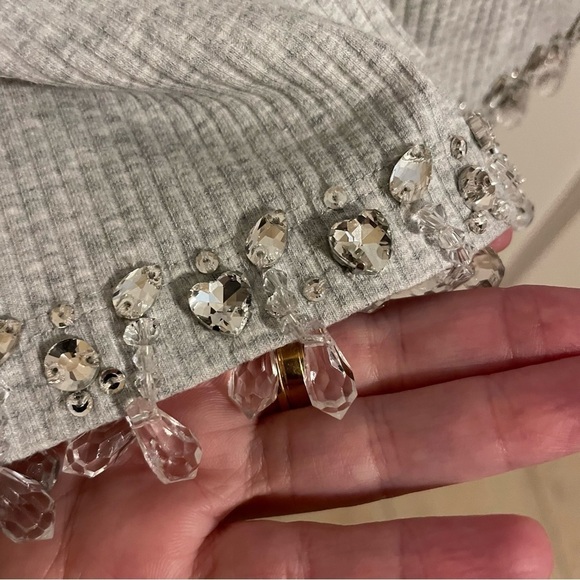 NWT SKIMS Chandelier Lounge Mini Dress Ribbed Light Heather Gray Jewels Size XS - Picture 8 of 11